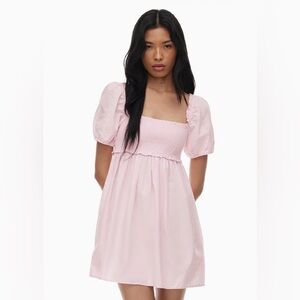 Aritzia Hadley Poplin Puff Sleeve Dress Pink